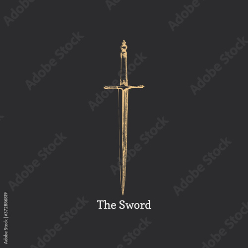 The Sword, vector image. Medieval weapon sketch.