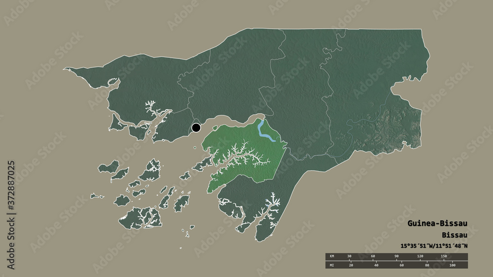 Fototapeta premium Location of Quinara, region of Guinea-Bissau,. Relief