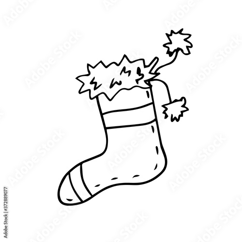 Christmas sock on a white background. New year's sock sketch