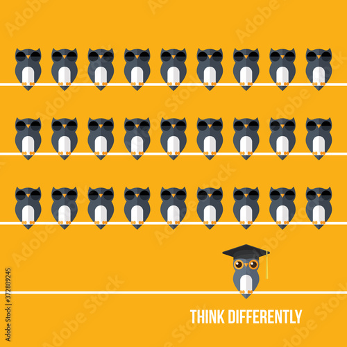 Think differently - Being different, standing out from the crowd -The graphic of owl also represents the concept of individuality , confidence, uniqueness, innovation, creativity.