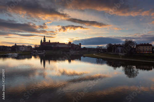 Royal Castle Wawel in Cracow in sunrise time.