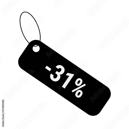 Minus 31 thirty one percent discount sale label tag. Flat coupon sticker icon.