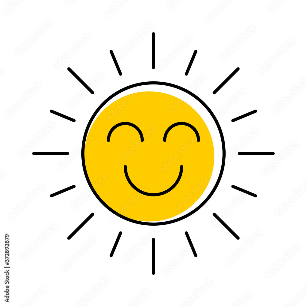 Abstract yellow happy smiling sun icon isolated on a white background. Vector EPS 10