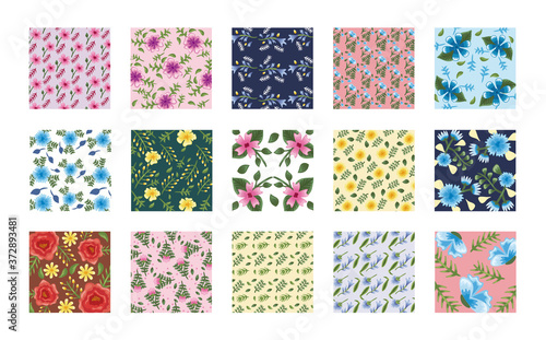 bundle of fifteen Flowers patterns backgrounds