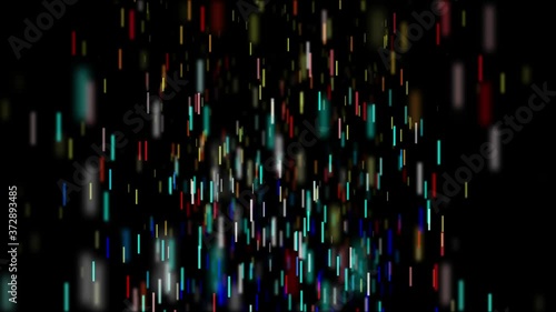 A space where colorful stick particles fall down