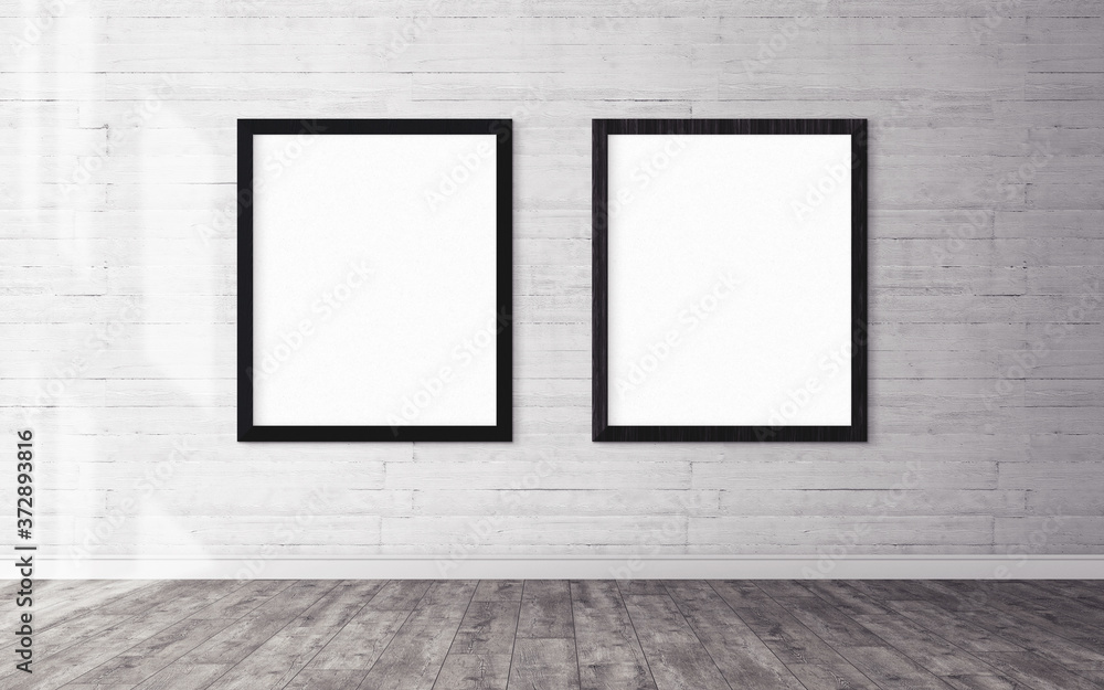 White poster on wall with blank frame mockup for you design. Layout mockup. White poster on wall with blank frame mockup for you design. Layout mockup.