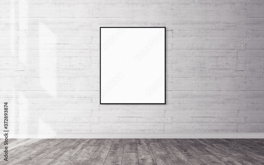 White poster on wall with blank frame mockup for you design. Layout mockup. White poster on wall with blank frame mockup for you design. Layout mockup.