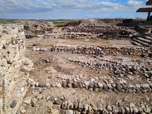 Remains of an ancient city in Tel Hazor National Park in Israel.