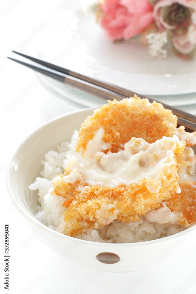 Japanese food, cream crab croquette on rice Japanese food, cream crab croquette on rice