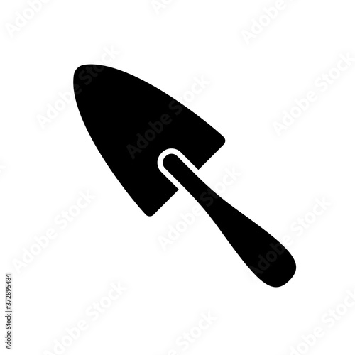 Pointing trowel. Silhouette icon of construction trowel for working with concrete. Black simple illustration of professional repair tool, sharp scapula with short handle. Isolated vector pictogram