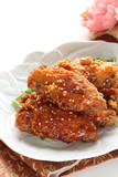 Korean food, deep fried chicken and sweet spicy sesame sauce