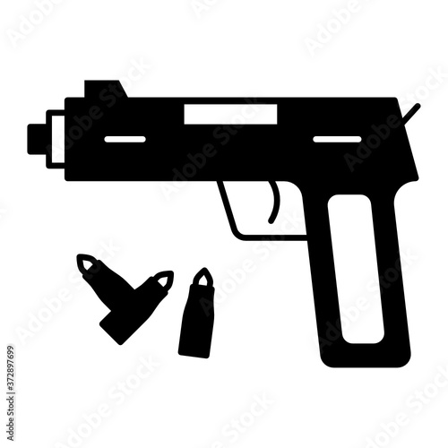 Gun with Bullets Concept, Law enforcement Design, Criminal Lawyer Vector Icon, Lawyer Firm  and Legal institutions Symbol on white background 