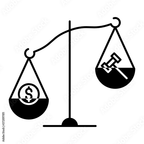 Attorney & Legal Business unbalance  Concept, Justice Scale Vector Icon Design, Lawyer and Legal system Symbol on white background 