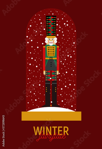 Winter illustration with nutcracker in the snowball