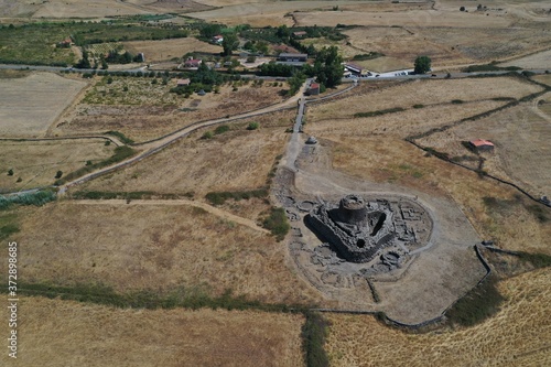 Santu Antine nuragic stone age Sardinia Nuraghe aerial photo