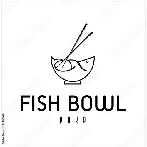 Chopstick Swoosh Fish Bowl Oriental Japan Cuisine, Japanese Poke Sushi Seafood logo design inspiration