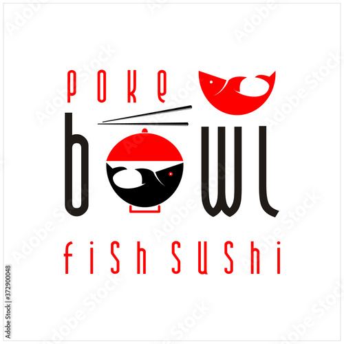 Chopstick Swoosh Poke Bowl Oriental Japan Cuisine, Japanese Fish Sushi Seafood logo design inspiration