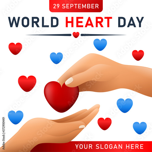 World heart day poster. web banner with red heart. Vector illustration.