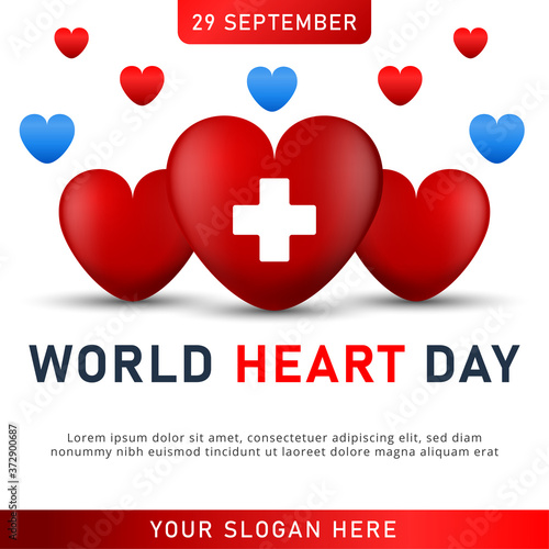 World heart day poster. web banner with red heart. Vector illustration.