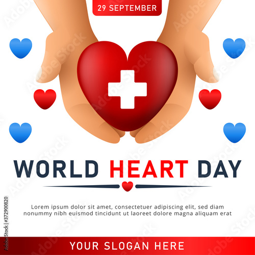 World heart day poster. web banner with red heart. Vector illustration.