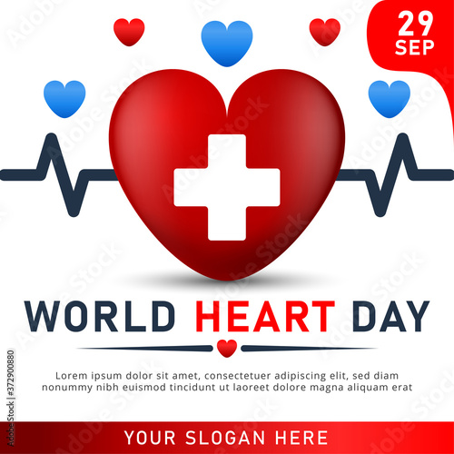 World heart day poster. web banner with red heart. Vector illustration.