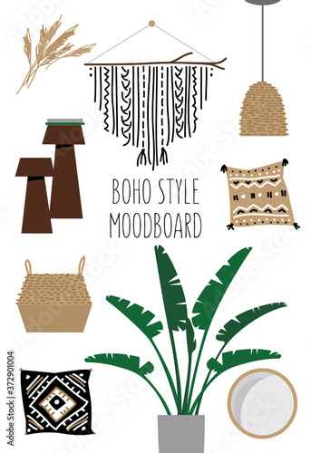 Boho styled set of the interior items