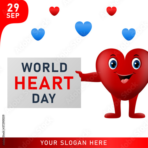 World heart day poster. web banner with red heart. Vector illustration.