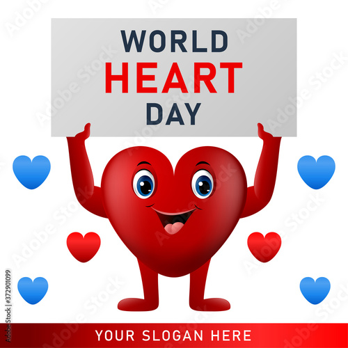 World heart day poster. web banner with red heart. Vector illustration.