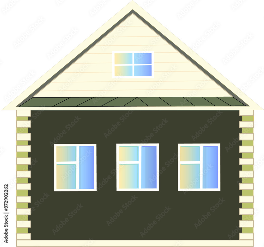 Appearance of a house with three windows Isolated on white background.