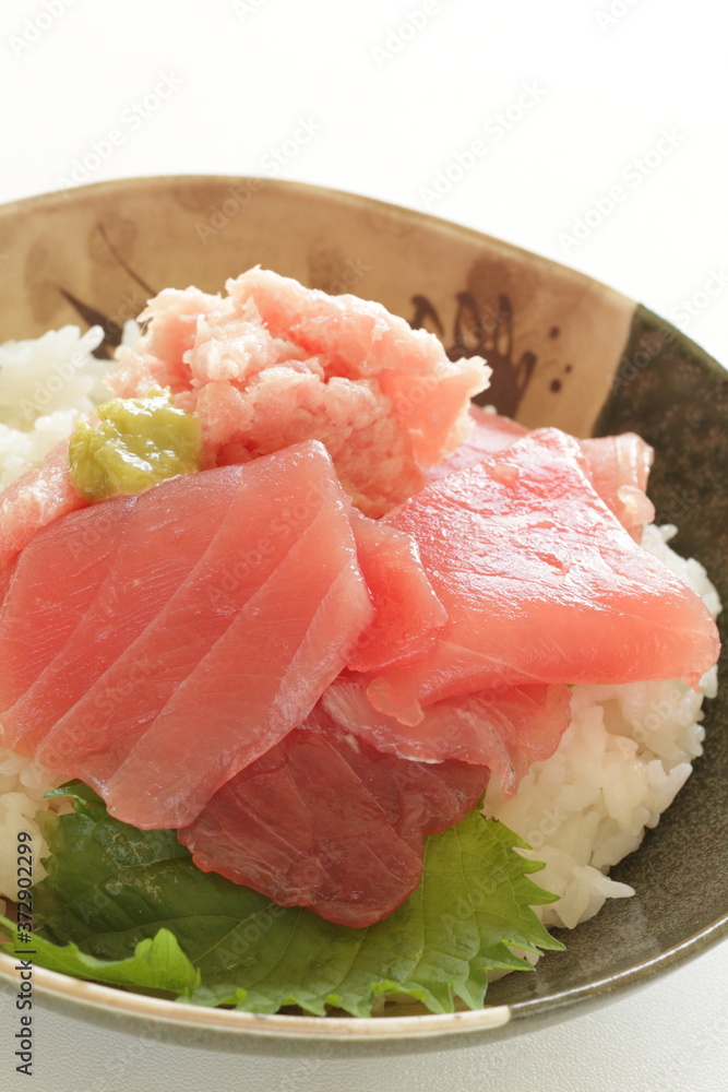 Japanese food, tuna fish maguro on rice with wasabi Japanese food, tuna fish maguro on rice with wasabi