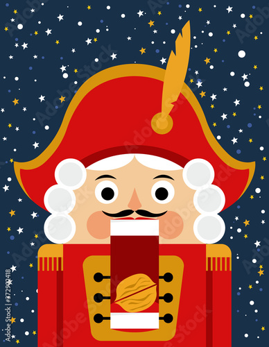Christmas greeting card with nutcracker and gifts
