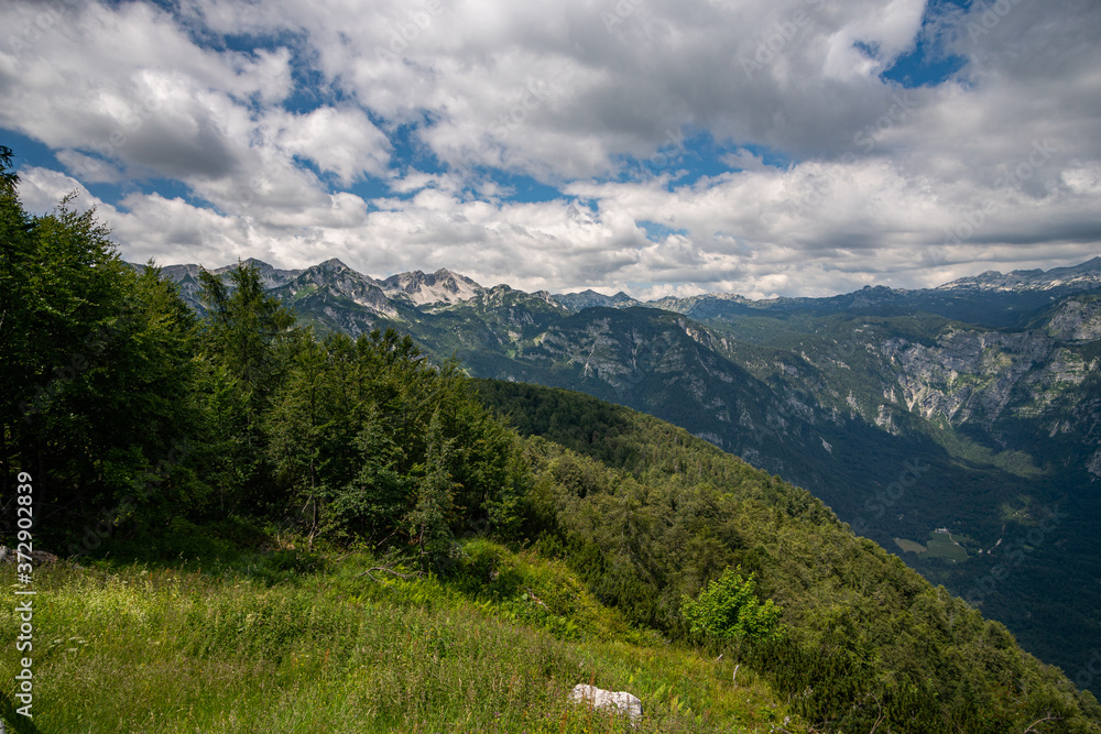 view of the julian alps from Vogel mountain in Slovenia