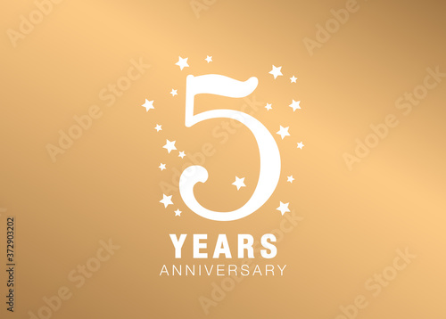 5 years anniversary gold celebration card.  5 years anniversary card on gold background. 