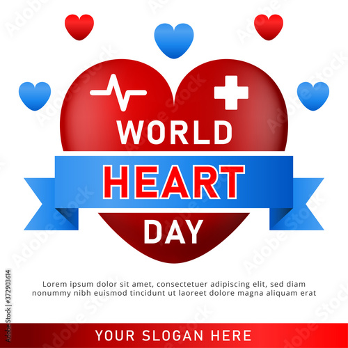 World heart day poster. web banner with red heart. Vector illustration.
