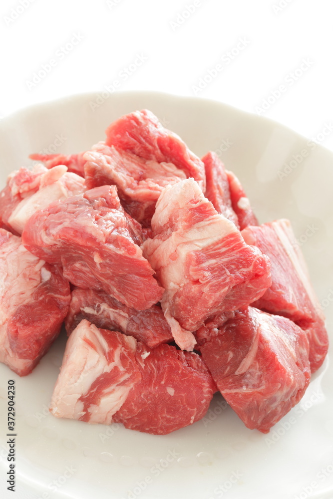 Freshness beef steak on white plate with copy space Freshness beef steak on white plate with copy space