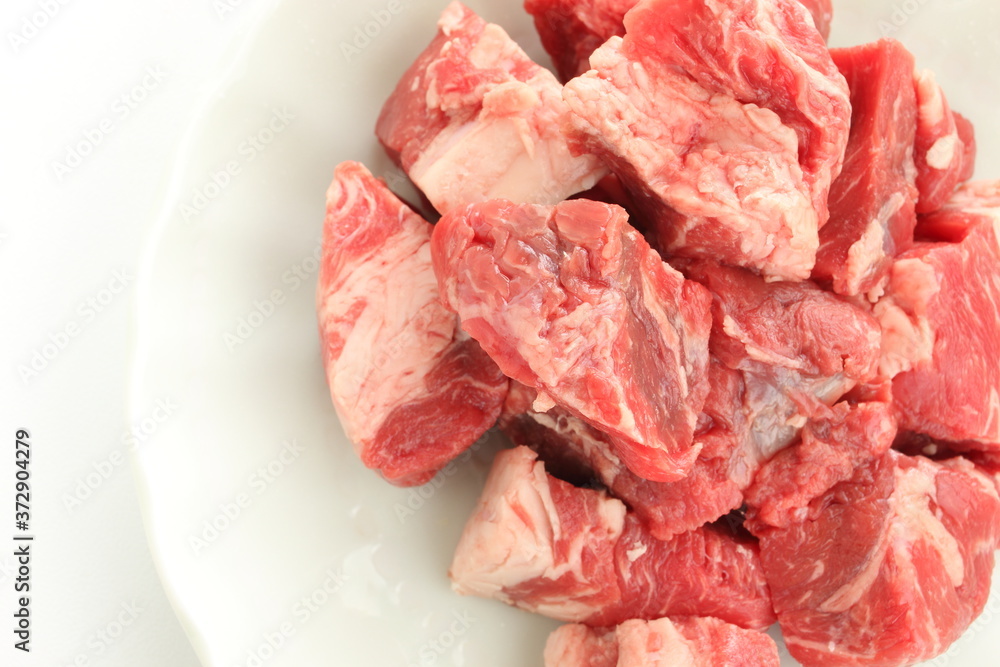 Freshness beef steak on white plate with copy space