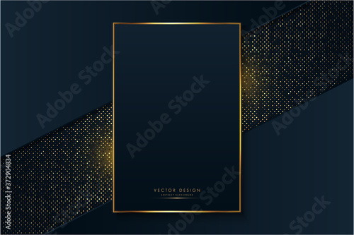  Luxury dark frame of blue and gold with circular glowing golden dots modern design.