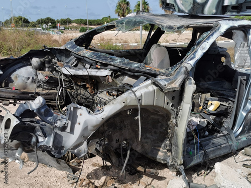 Wrecked Abandoned Burnt Out Car With Melted Interior - Fire Damage