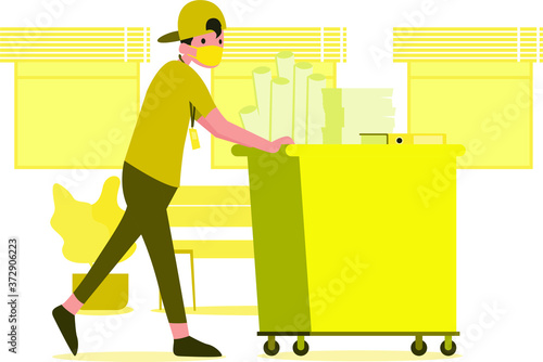 Masked intern delivering documents to the office Illustration