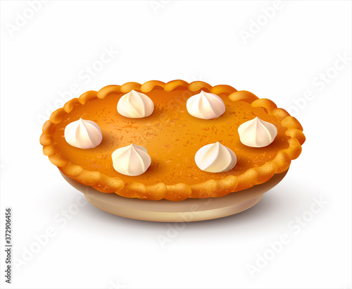 Pumpkin pie isolated on white. Traditional dessert for Thanksgiving dinner. Vector illustration.