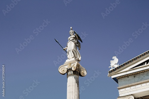 Statue of Greek goddess Athena  Academy of Athens  Athens  Greece  June 17 2020.