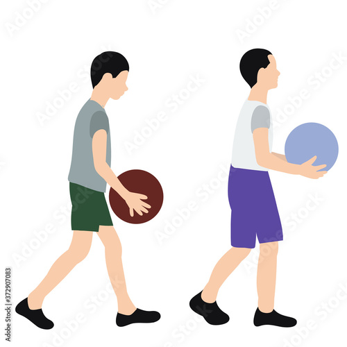 vector, isolated, child boy with ball in flat style © zolotons