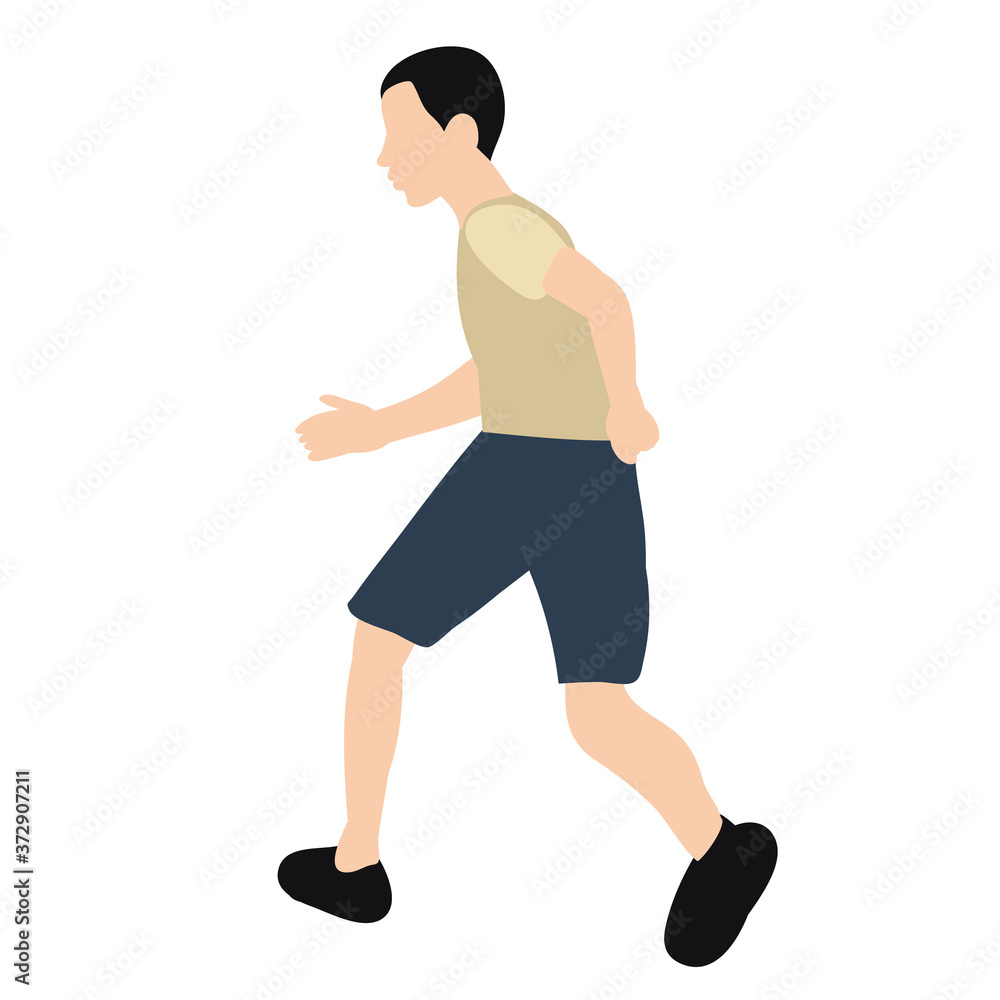 vector, isolated, boy in flat style, running