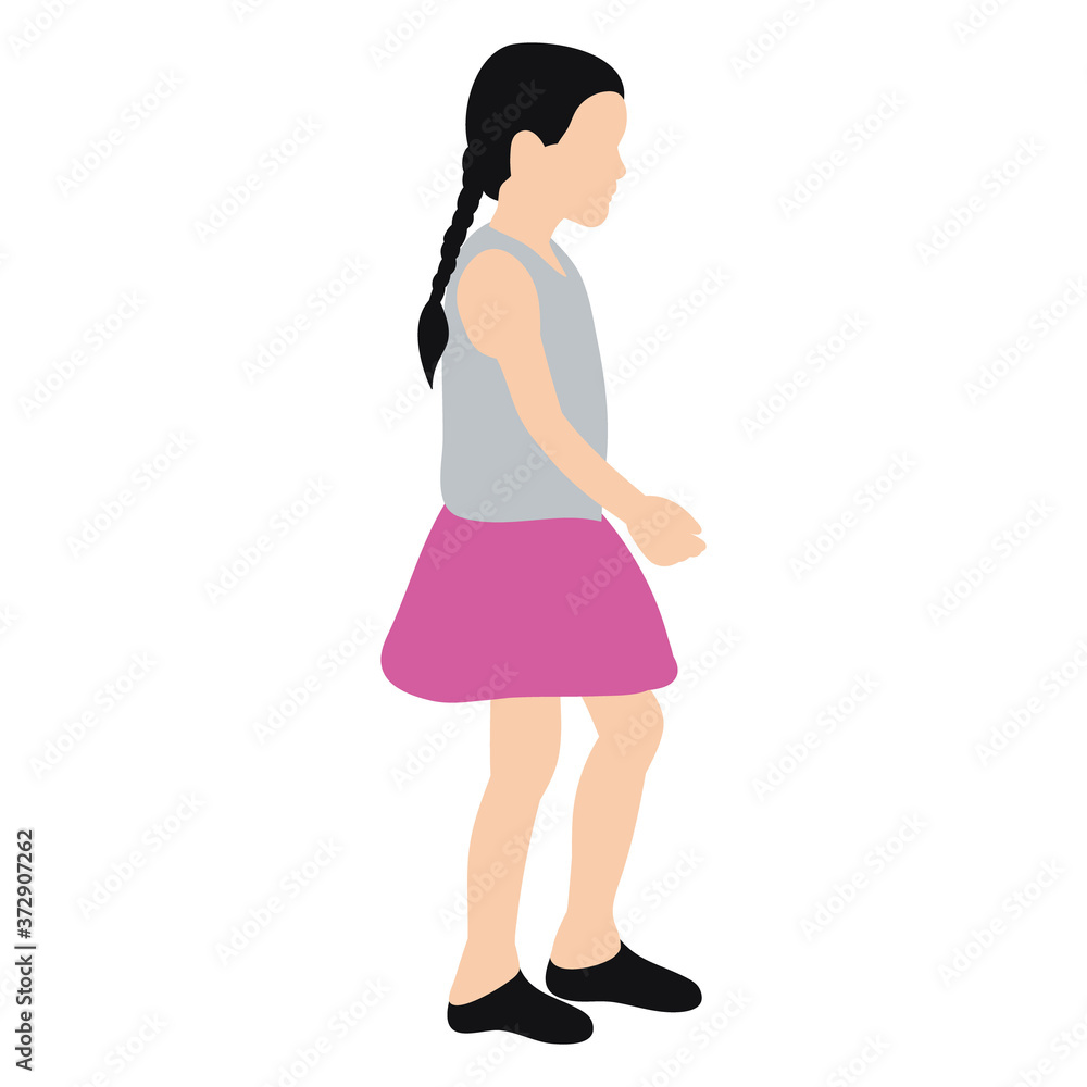 isolated, child little girl in pink skirt in flat style isolated, child little girl in pink skirt in flat style