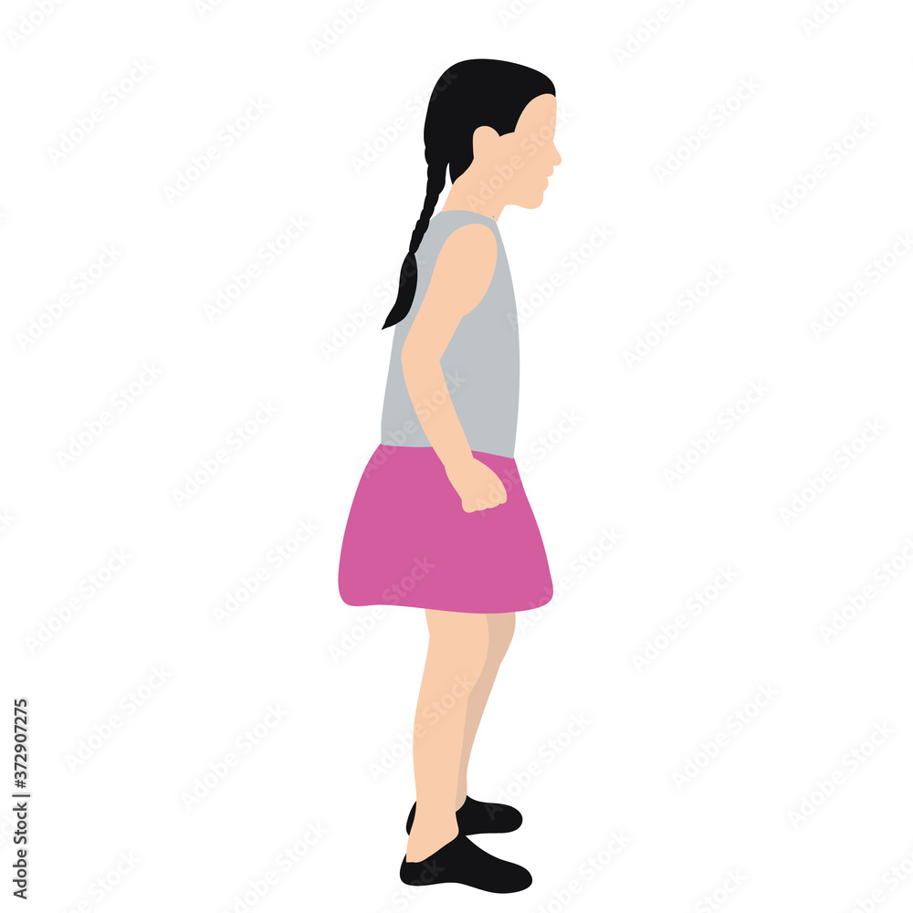 child little girl in pink skirt in flat style child little girl in pink skirt in flat style