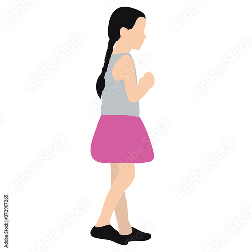 isolated, child little girl in pink skirt in flat style