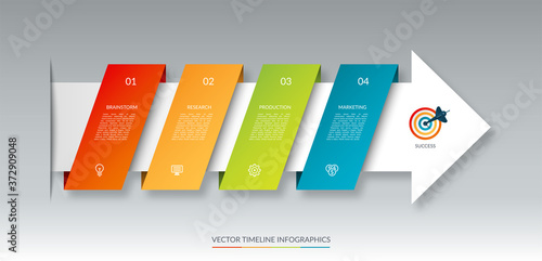 Infographic arrow timeline template with 4 steps. Can be used for web design, diagram, chart, business presentation.