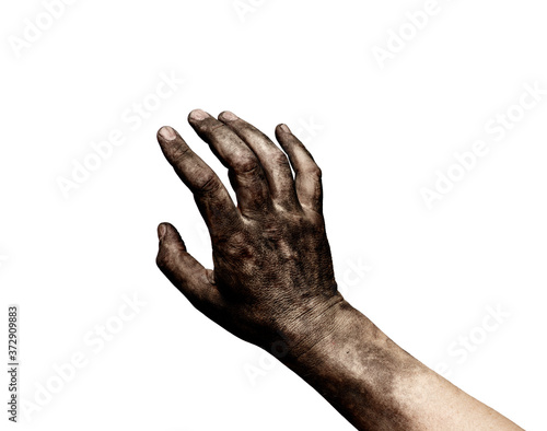 hand help beg poverty dirty coal worker arm photo