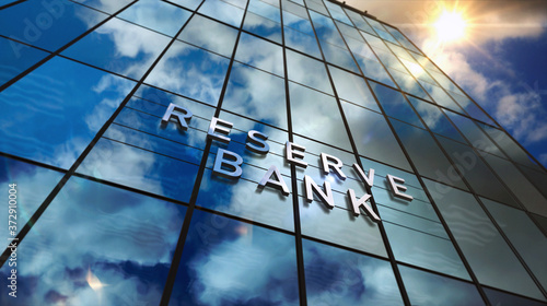 Reserve Bank glass skyscraper with mirrored sky 3d illustration