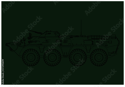 BTR-80. Outline drawing of armored personnel carrier. Vector image for illustration.